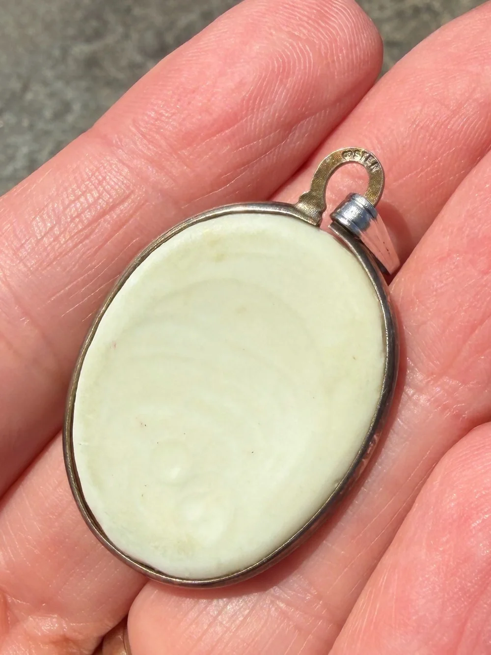 Vintage Sterling Ceramic Red Cardinal Oval Pendant Charm